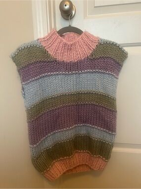 Striped Sleeveless Colorful Pastel Knit Sweater Vest